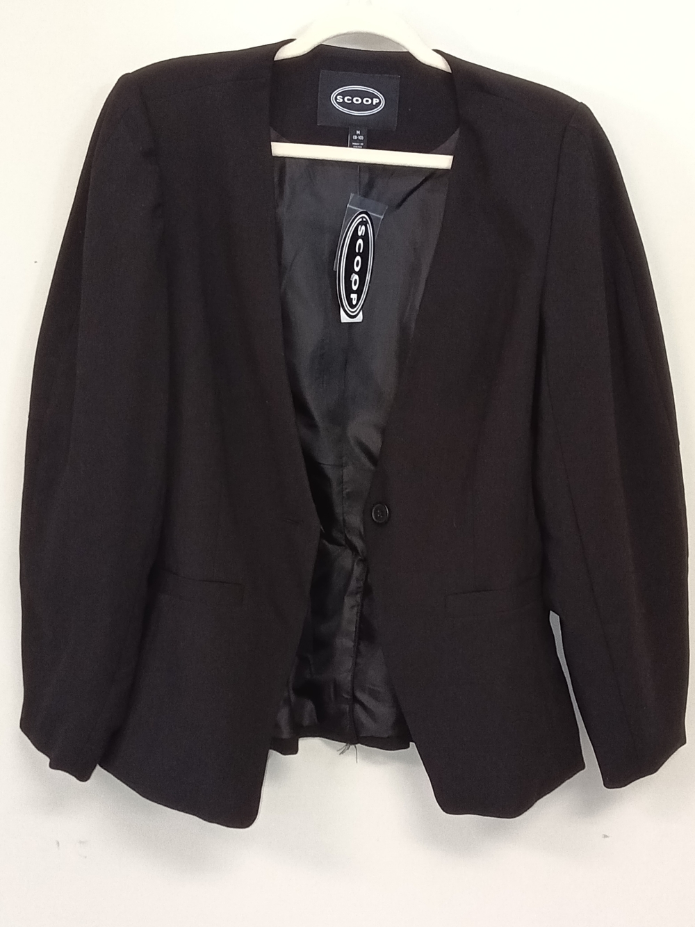 NWT Scoop Black Single-Button Tailored Barrel Sleeve Blazer Modern Classic M